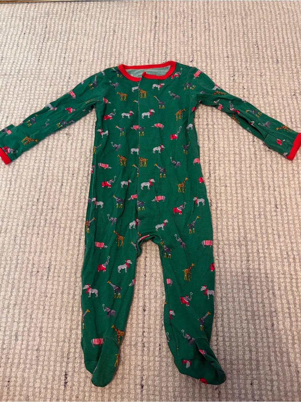 Magnetic Me Green Animal-Print Footed One-Piece with Red Trim